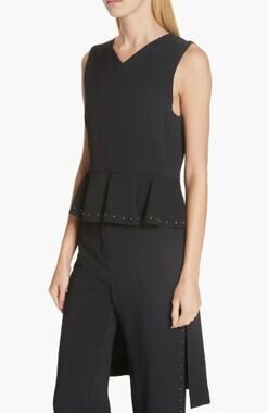 SEE BY CHLOE Women's Top Size 34 US 2 Black V-Neck Studded Peplum High/Low